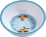Der hohe Rand und ein Gummiring an der Unterseite der Schüssel erleichtern den Kindern das Löffeln von Suppen oder Breien