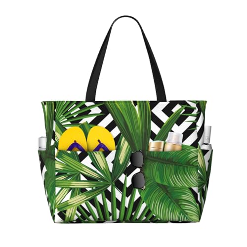Grand sac à bandoulière pour femme avec feuilles de palmier vertes