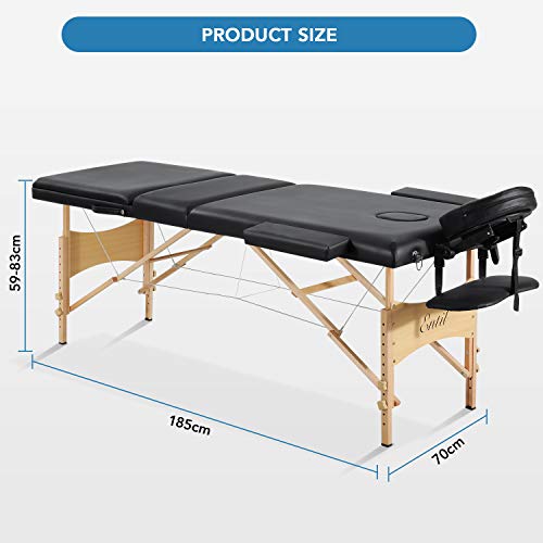 Entil Massage Table Spa Bed Portable 3 Sections Wooden Legs with Face Hole Carrying Bag - Thumbnail 7