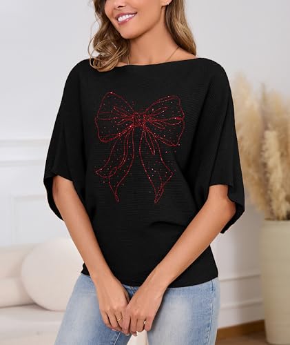Image of MAKARTHY Womens Batwing Sleeves Knitted Dolman Pullovers Boat Neck Tops Sweatershirts