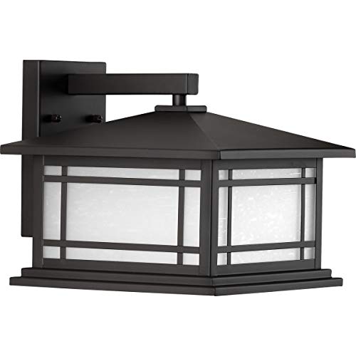 Progress Lighting Oakcliff Collection 1-Light Etched Seeded Glass Craftsman Outdoor Large Wall Lantern Light Antique Bronze