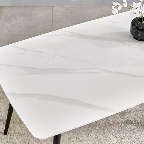 Image of Home Centre | Helios Leo 6 Seater Tables | Table for Home | Sintered Stone, Metal | White | 1 Year Warranty