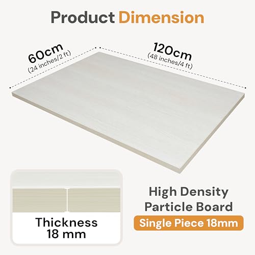 Image of Table Top for Office, Study & Standing Desk - 18mm Pre-Laminated Engineered Wood, Matte Scratch & Spill Resistant, Load up to 120 kg, Suitable Frames - 48x24 inch,Frosty White