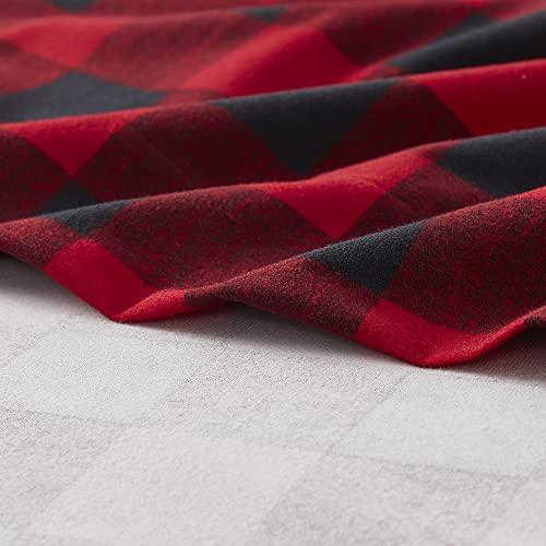 Flannel Sheets Warm and Cozy Deep Pocket Breathable All Season Bedding Set with Fitted, Flat and Pillowcases, King, Buffalo Check Plaid Burgundy