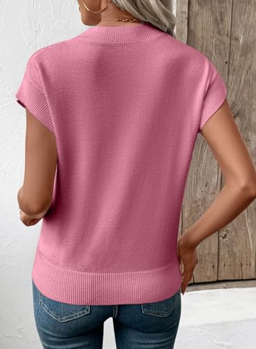 Image of EVALESS Short Sleeve Sweater for Women Crewneck Color Block Knit Tops 2026 Summer Trendy Cap Sleeve Sweater Vest