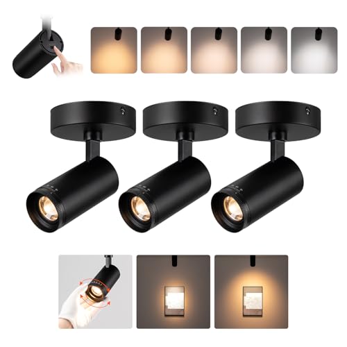 Image of mirrea 5-Color Zoomable Indoor Spot Lights,LED Ceiling Spotlight Lighting Fixtures for Room and Hallway,Accent Light for Gallery,Black Directional Lamp for Home,2700-5000K,15-45,CRI90+,Pack of 3