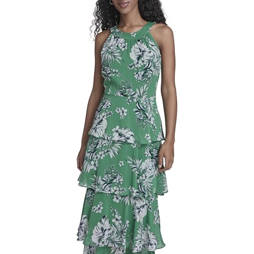 Image of Tommy Hilfiger Women's Sleeveless Halter Neck Tiered Skirt Maxi Dress