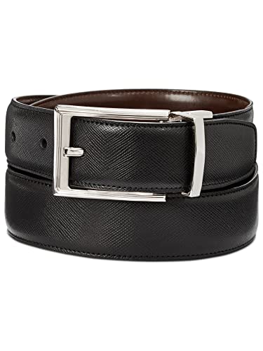 Perry Ellis Men's Saffiano Leather Reversible Belt (Black, 34W)