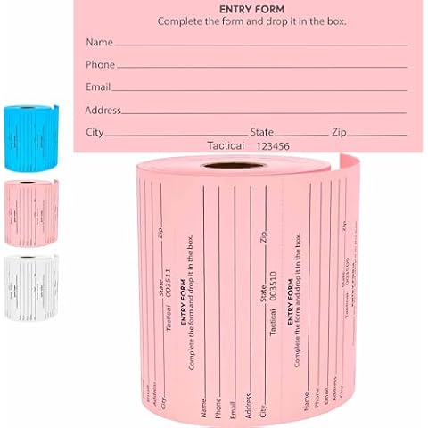 Tacticai 500 Raffle Tickets, Pink (1 of 3 Colors), Raffle Cards, Entry Form with Name, Phone, Email & Address for Events & Prizes Cover