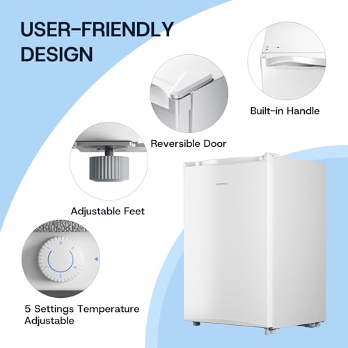 Image of Upstreman 3.0 Cu.ft Small Mini Freezer Upright Freezer with Reversible Door, Fast Cooling, 5 Adjustable Thermostat, Stand Up Freezers with Ice Trays Defrosting Tools for Home, Dorm (White)