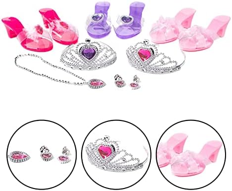 Amesor Princess Dress Up Shoes,Pretend Play Fashion Princess Accessories of Crowns Necklaces Bracelets Rings - Role Play Shoes Set for Toddler Girls Aged 3-6 Years Old