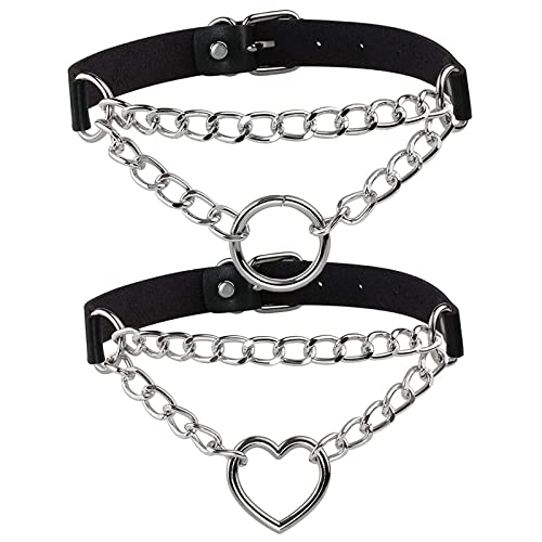 Lushly 2 Piezas Collar de Cuello Punk Negro, PU Collar de Gargantilla de Cuero, Gargantilla Rock Punk, Collar de Cuello Punk Ajustable, Gargantilla Gótica Punk Negra para Mujer para Fiesta Cover