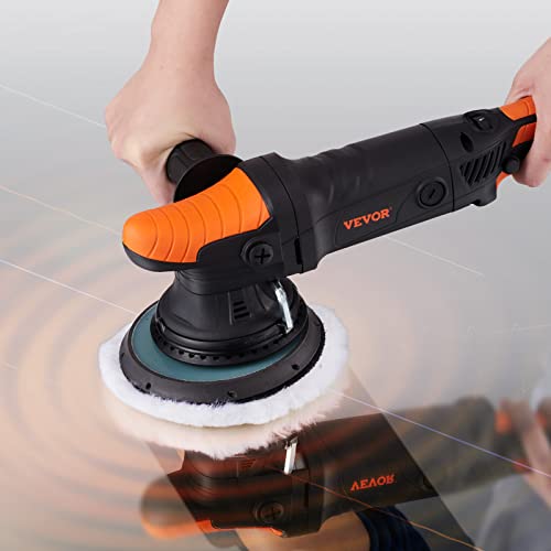 VEVOR Buffer Polisher, 6-Inch Dual Action Polisher for Car Detailing, 6 Variable Speed 1900-4600RPM Random Orbital Polisher Waxer Kit, with Detachable Handle for Car Detailing/Polishing/Waxing