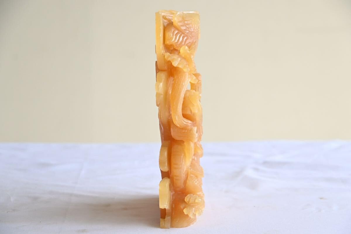 Amazon.co.jp: 【骨董品】玉彫刻龍玄武伝統工芸品縁起物手彫り