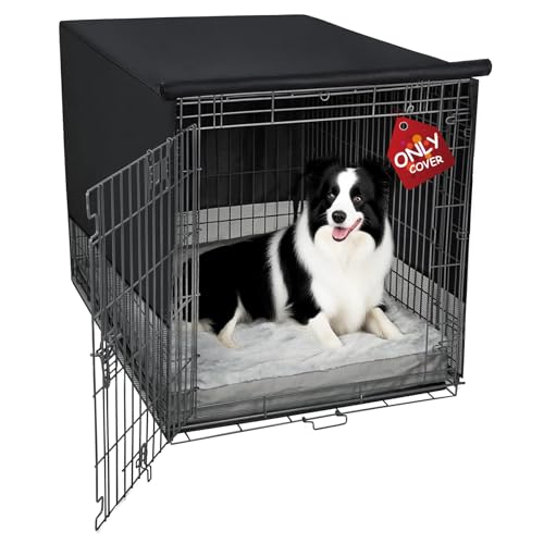 Explore Land Breathable Dog Crate Cover - 4 Sides Mesh Ventilation Basic Pet Kennel Cover All Sides Open Universal Fit for 1 2 3 Doors 48 inches Wire Dog Crate (Black)