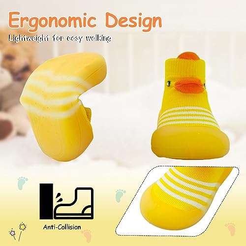 1 Pair Baby First Walking Shoes, Baby Socks Shoes Boys/Girls Walkers Shoes Non-Skid Slipper Shoes with Soft Rubber Sole Toddle Sneaker Yellow,Blue2