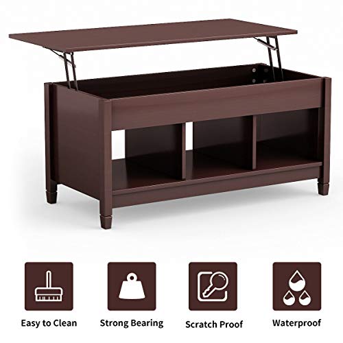 Lift Top Coffee Table W/ Hidden Compartment & Storage Shelves Modern Wood Furniture #TOP2