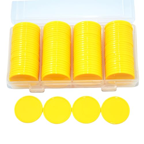 Smartdealspro Undurchsichtiger Lernzähler aus Kunststoff, Mini-Poker-Chips, Spielsteine mit Aufbewahrungsbox (Gelb, 25 mm)