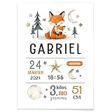  Cadeau de naissance bébé personnalisable  Affiche de naissance personnalisée Renard  Prénom bébé chambre garçon fille  Décoration murale chambre bébé  Poster prénom enfant - Impression A4