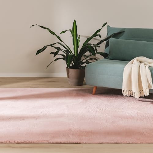 benuta Basic Tapis Salon Fausse Fourrure Furry - Rose 80x150 cm - pour Chambre, Bureau, Couloir, Bebe - Doux - Antidérapant - Lavable - Chauffage Sol