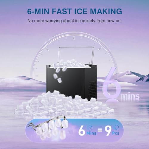 Image of Countertop Ice Makers Machine, Portable Ice Machine Producing 9 Ice Cubes Within 6 Mins, Bullet Ice Available in Two Sizes(S /L), Compact Mini Ice Maker Appliance for Home Kitchen Camping (Inky)