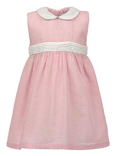 Carriage Boutique Girls Sleeveless Dress Light Pink Seer Sucker Fabric with White Peter Pan Collar