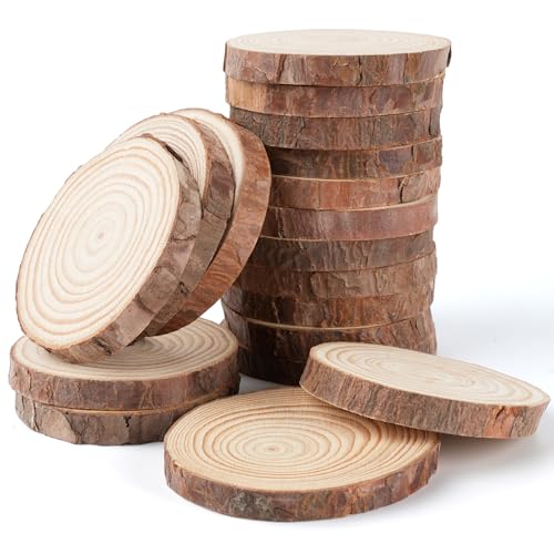 Vonsera 18 pcs Rondin de Bois, Petit Rondin de Bois Deco 7-8cm de Diametre sans Trou, Disque Rondelles en Bois, Decoration Mariage, Décorations de Noël