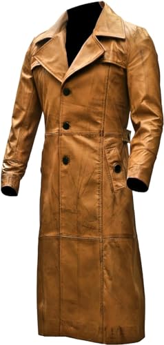 Men’s Brown Lambskin Leather Trench Coat – Full-Length Belted Overcoat | Handcrafted Duster Jacket2