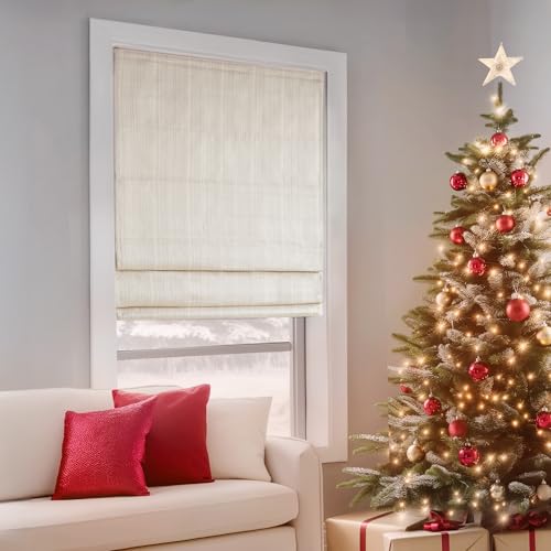 Madison Park Galen Cordless Roman Shade, 31"W x 64"H, Sheen Ivory ï¿½ Room Darkening, Thermal Insulated, Energy Efficient Window Blind with Subtle Sheen Basketweave Fabric for Privacy