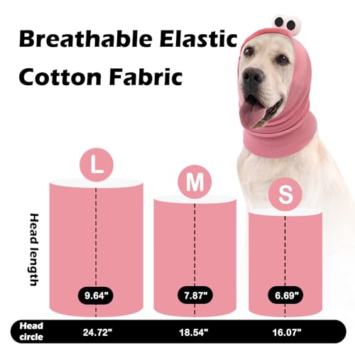 Image of SAWMONG Cute Dog Calming Hoodie Ear Head Covers for Noise Fireworks,No Shake Ear Wraps for Anxiety Relief,Dog Ear Muffs Hematoma Pet Grooming and Force Drying Pink,L