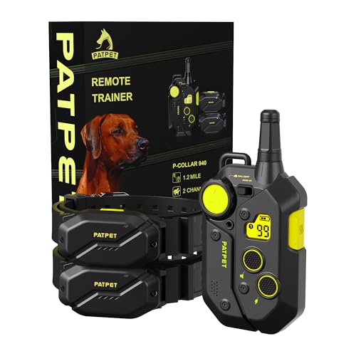 PATPET Dog Training Collar, 1.2 Mile Range 101 Training Levels Dog Shock Collar with Remote Control (15-150 lbs), Waterproof 100% Safe E Collar for Large Dogs (Black with Bright Green`, 2 receivers)