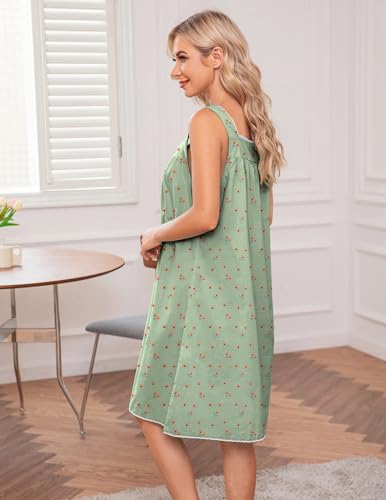 Image of Ekouaer Cotton Nightgowns for Women Sleeveless Night Gown Victorian Sleepshirt Sleep Dress Button Wide Strap Gown S-2XL