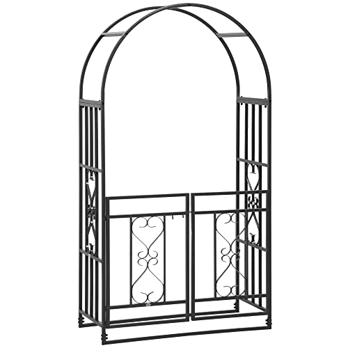 Outsunny 81" Metal Garden Arbor With Double Doors, Locking Gate, Climbing Vine Frame With Heart Motifs, Arch For Wedding, Bridal Party Decoration, Grey #TOP6
