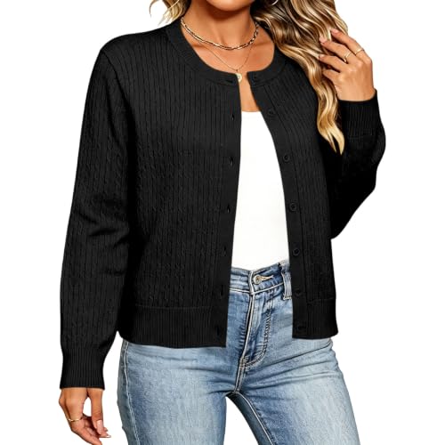 Plain Round Neck Cardigan Cropped Knit Cardigan Button Cardigans for Women - image 2