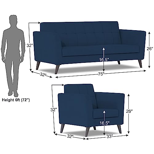Image of Adorn India Dannis 3+1+1 5 Seater Sofa Set (Blue) (3 Year Warranty)