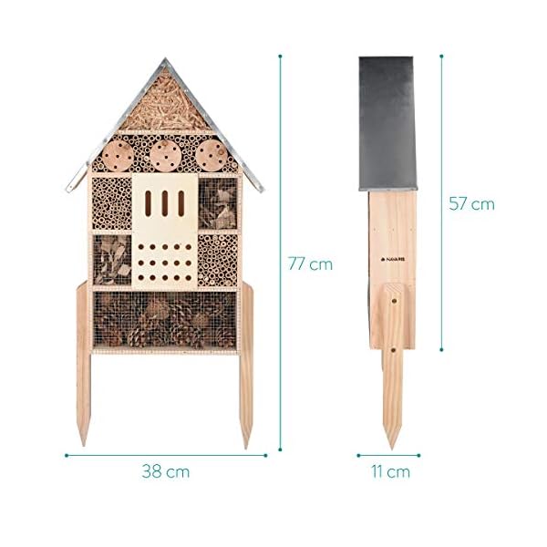 Navaris Insektenhotel aus Holz - Naturbelassenes Insekten Hotel für Verschiedene Fluginsekten - mit Standfüßen – Bild 4
