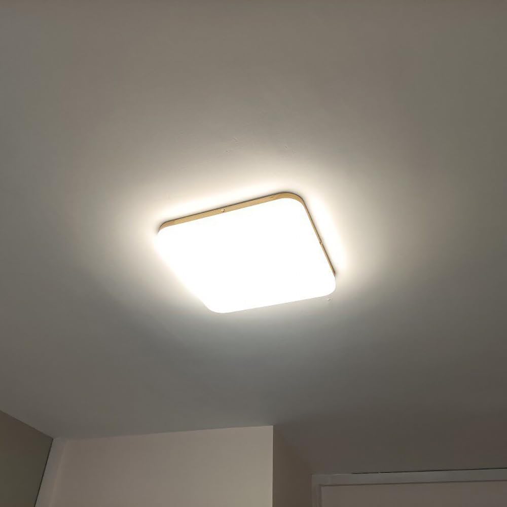 Lampy Sufitowa LED Kwadratowa Drewno Minimalistyczna Ultra Cienka, Plafon Styl Japoński Panel Oświetlenie Sufitowe do Sypialni Gabinetu(3 modes,53cm/20.86in)