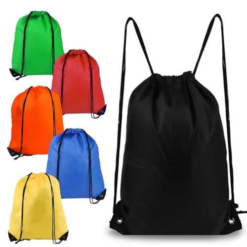Image of MAKABEE Drawstring Backpack 6Pcs Drawstring Gym Bags Black Draw String Bags Backpack for Sports, Gym, Travel, Swimming, Beach (6 Colors)