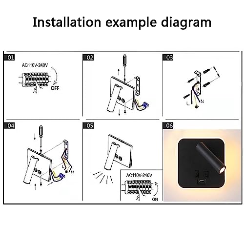 Image of USB Charging Port Wall Wash Light Black Bed LED with Interior Wall Adjustable Spotlight Reading lamp Wall lamp Bedroom Indoor Bedside Lamp 3000K (3W + 10W)