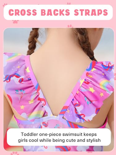 Image of Girls One Piece Swimsuits Toddler Cute Ruffle Bathing Suits Quick Dry Beach Swimwear Size 2-7 Years