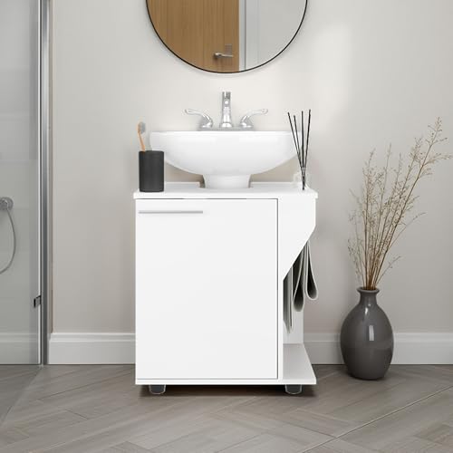 Gabinete de almacenamiento bajo fregadero Geelife, diseño compacto, con dos estantes para organizar artículos de baño, blanco, tablero de partículas, 16.3 in L x 22 in An x 24.4 in Al
