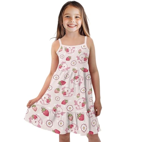 Girls Cute Spaghetti Strap Dress Tiered A-Line Pleated Summer Midi Dresses for 3-14Y