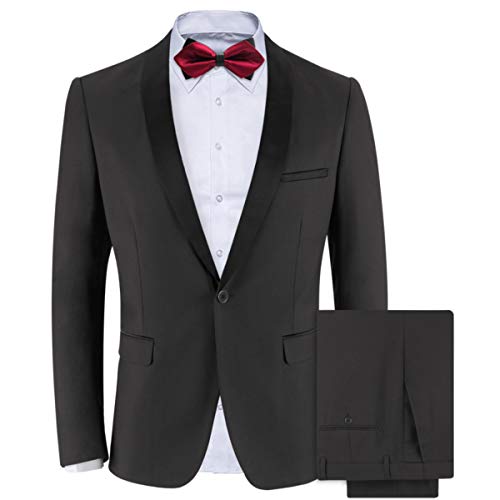 WEEN CHARM Men's Slim Fit 2-Piece Suit One Button Blazer Wedding Tuxedo Single Breasted Jacket Pants Set