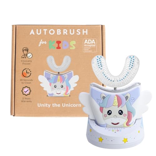 AutoBrush Pro: Cepillo de dientes automático en forma de U para niños (de 3 a 5 años) – Clínicamente probado para cepillar 26.6 veces mejor – Unicornio – Cerdas de nailon (doble cara)