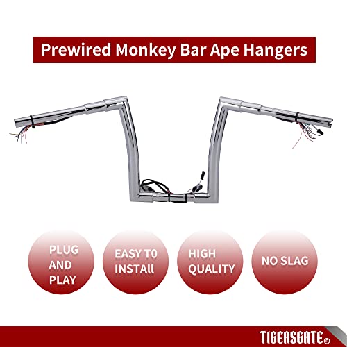 Tigersgate Pre-Wired 12" Rise Road Glide Ape Hangers 1.5" Fat Handlebars With Heated Grip Wire For 2008-2013 Harley Road Glide（Chrome） #TOP4