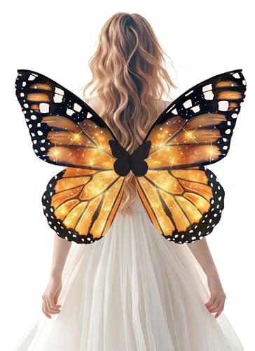 RENEMEGO Monarch Butterfly Wings Costume - Orange Fairy Wings Halloween Costume Renaissance Accessories Renfaire Cosplay Fairycore Photoshoot Performance Dress Up Party Prom Outfit