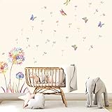 KAIRNE Wandtattoo Pusteblume,Blumen Wandtattoo für Kinderzimmer Mädchen,Bunt Wandsticker Löwenzahn für Schlafzimmer,Pflanzen Blumen Wandaufkleber für Wohnzimmer Babyzimmer Küche Fenster Tür Wanddeko