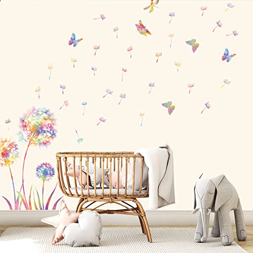 KAIRNE Wandtattoo Pusteblume,Blumen Wandtattoo für Kinderzimmer Mädchen,Bunt Wandsticker Löwenzahn für Schlafzimmer,Pflanzen Blumen Wandaufkleber für Wohnzimmer Babyzimmer Küche Fenster Tür Wanddeko