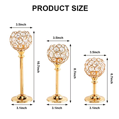 Merkaunis 6 Pcs Crystal Candle Holder 3 Sizes Gold Candle Holders Bulk For Wedding Table Centerpiece, Tealight Table Decor, Tealight Candlestick Holder For Fireplace Candelabra, Home Living Room Decor #TOP5