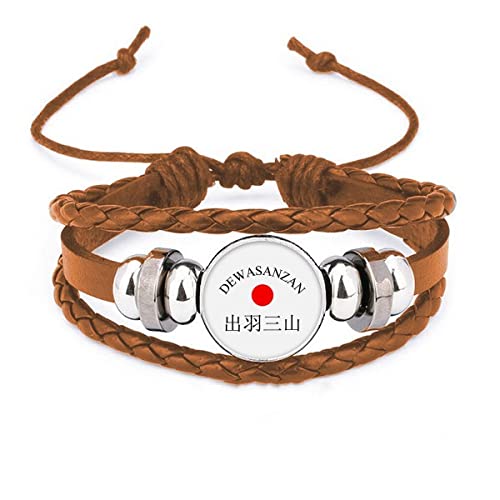 Bracelet en cuir Dewasanzan avec motif soleil rouge en acier inoxydable